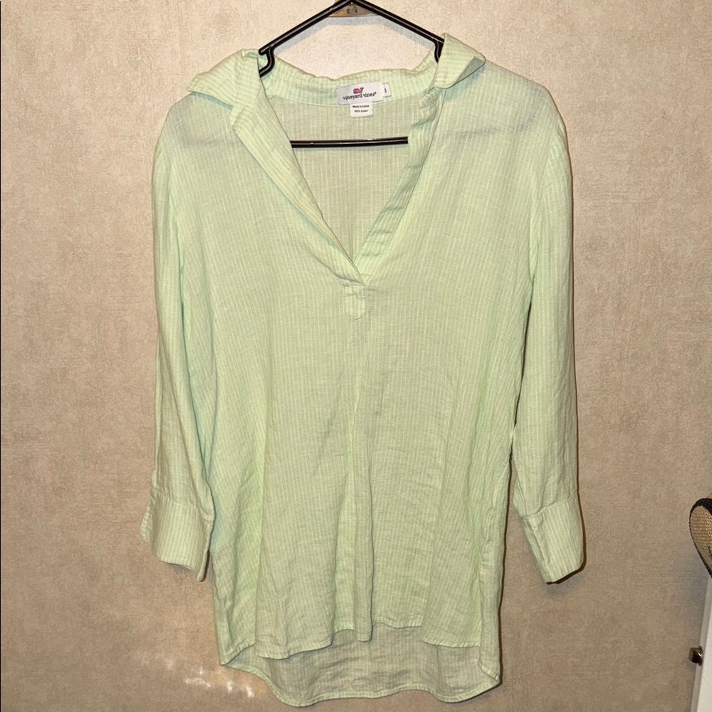 Vineyard Vines Mint Green Collared Tunic size Small 100% Linen women’s